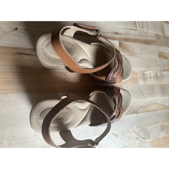 Clarks Giselle Coast Platform Sandals Comfort Cork Leather Braid Brown 7 M - NEW - Picture 5 of 10